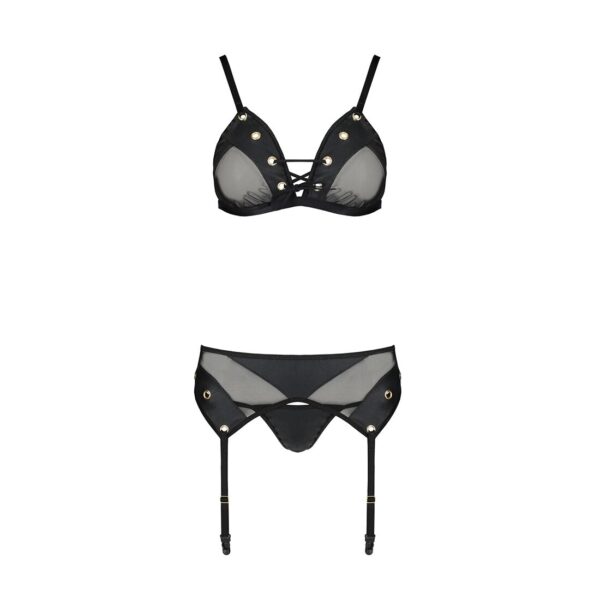 Комплект білизни Passion NESSY SET S/M black, бюстгальтер, пояс для панчіх, стрінги - Зображення 3
