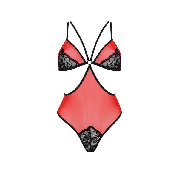 Напівпрозоре боді з мереживом Passion PEONIA BODY L/XL red - Зображення 3