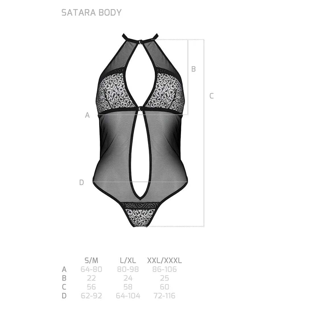 Сітчасте боді з мереживом на грудях Passion SATARA BODY S/M black - Зображення 5