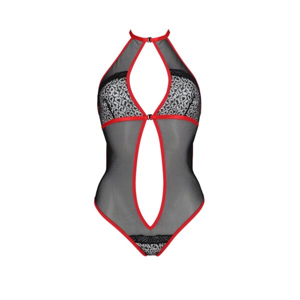 Сітчасте боді з мереживом на грудях Passion SATARA BODY S/M red - Зображення 3