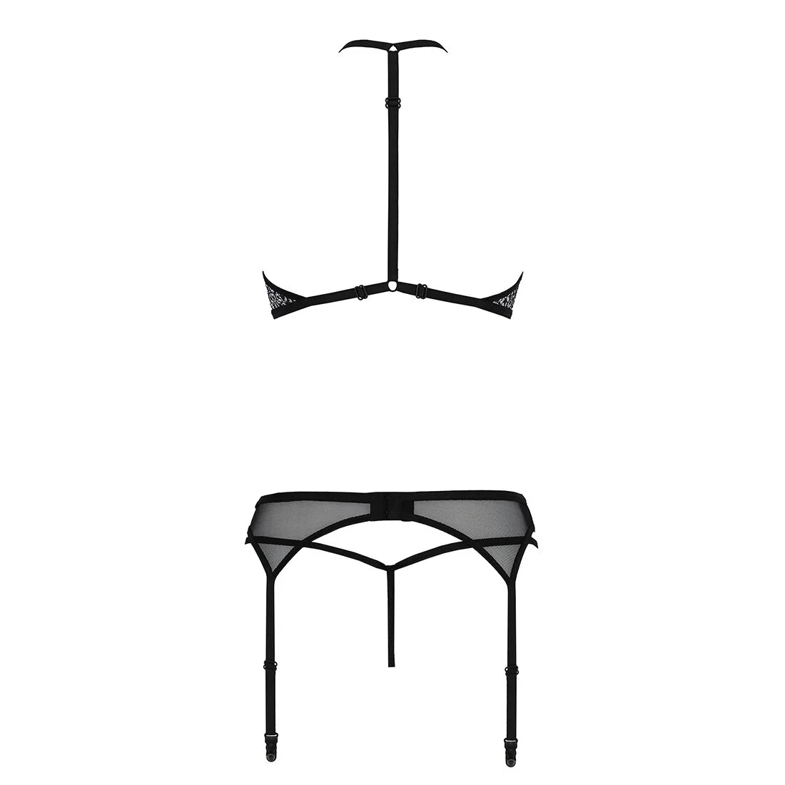 Комплект білизни Passion SATARA SET L/XL black, топ, пояс для панчіх, стрінги - Зображення 4