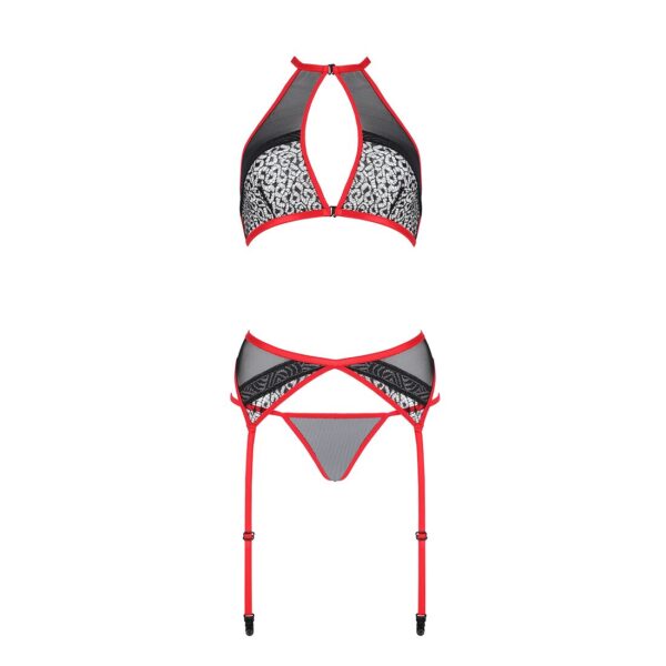 Комплект білизни Passion SATARA SET S/M red, топ, пояс для панчіх, стрінги - Зображення 3