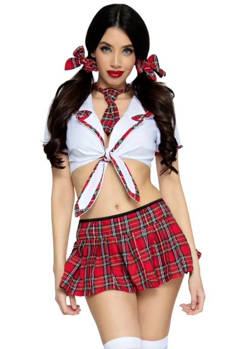 (SALE) Костюм школярки Leg Avenue Miss Prep School XS, топ, спідниця, краватка, бантики