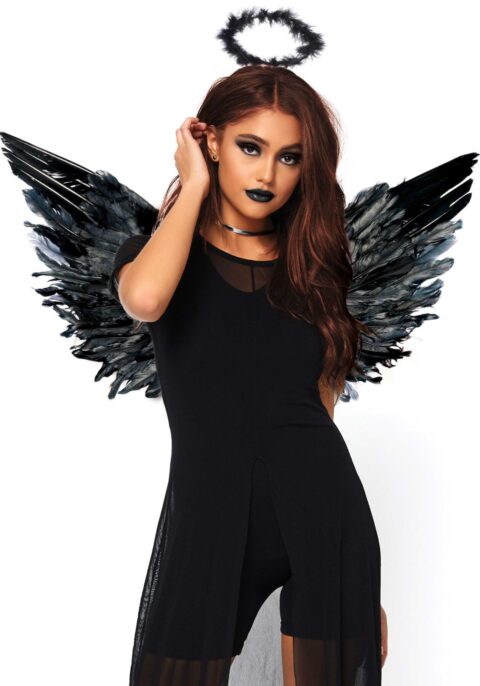 (SALE) Крила чорного ангела Leg Avenue Angel Accessory Kit Black, крила, німб