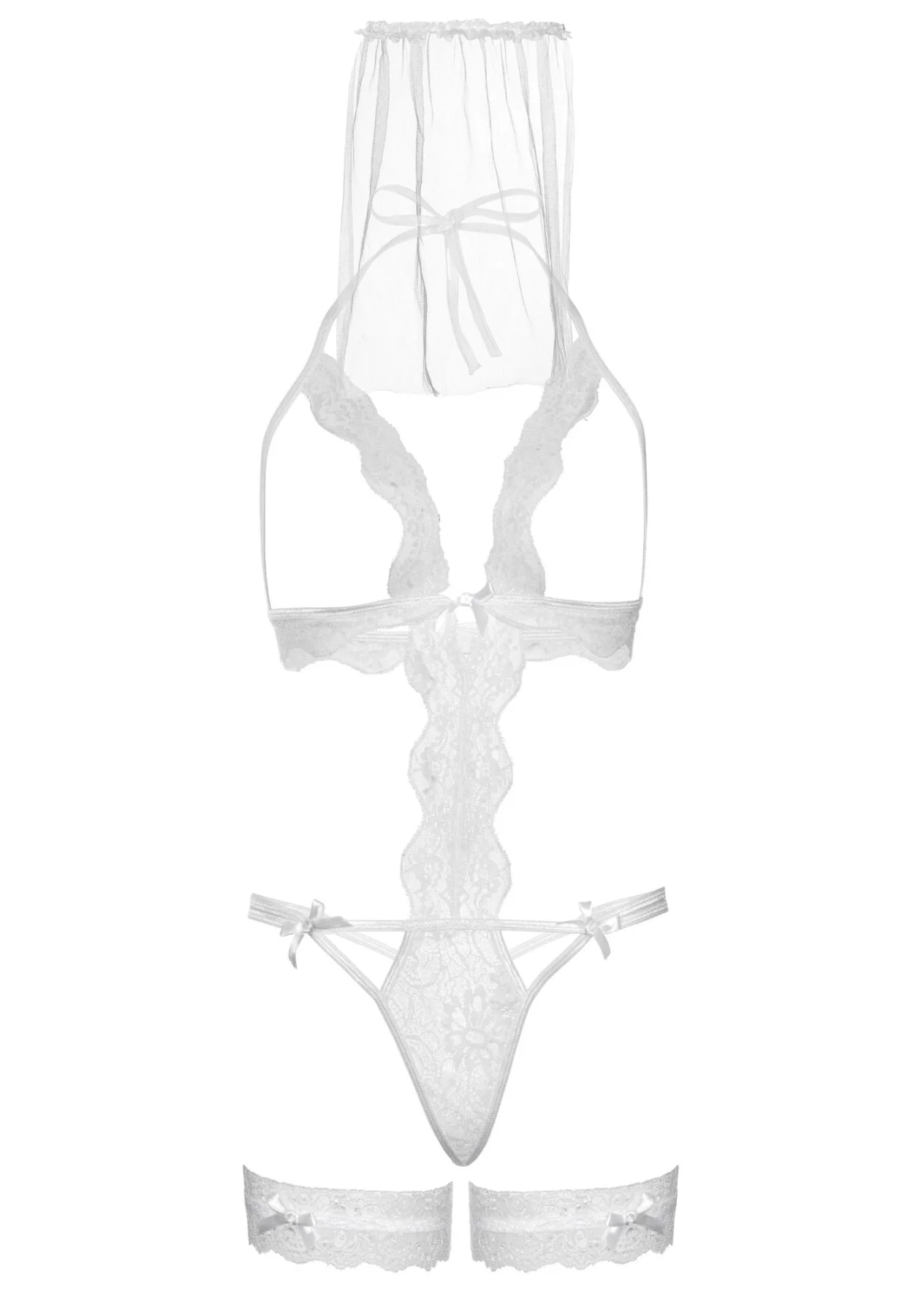 Костюм нареченої Leg Avenue G-string teddy, veil & garter One size White, з відкритими грудьми - Зображення 4