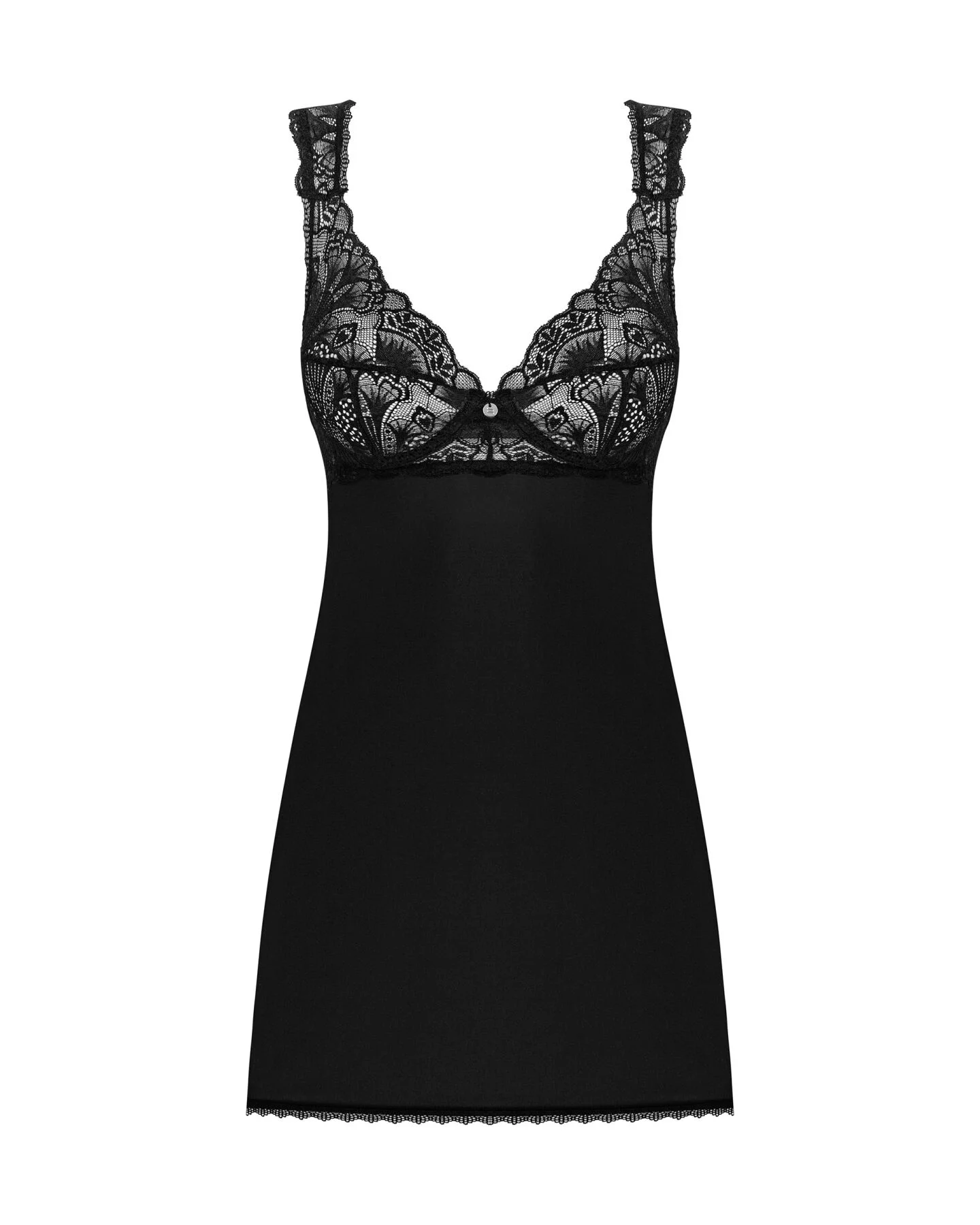 (SALE) Сорочка бебі-дол з мереживом на грудях Obsessive Donna Dream babydoll XS/S Black, стрінги - Зображення 3