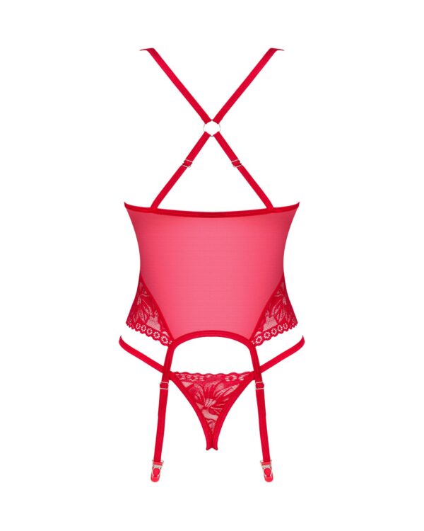 Прозорий корсет Obsessive Lacelove corset XS/S Red, мереживо, підв’язки для панчіх - Зображення 4