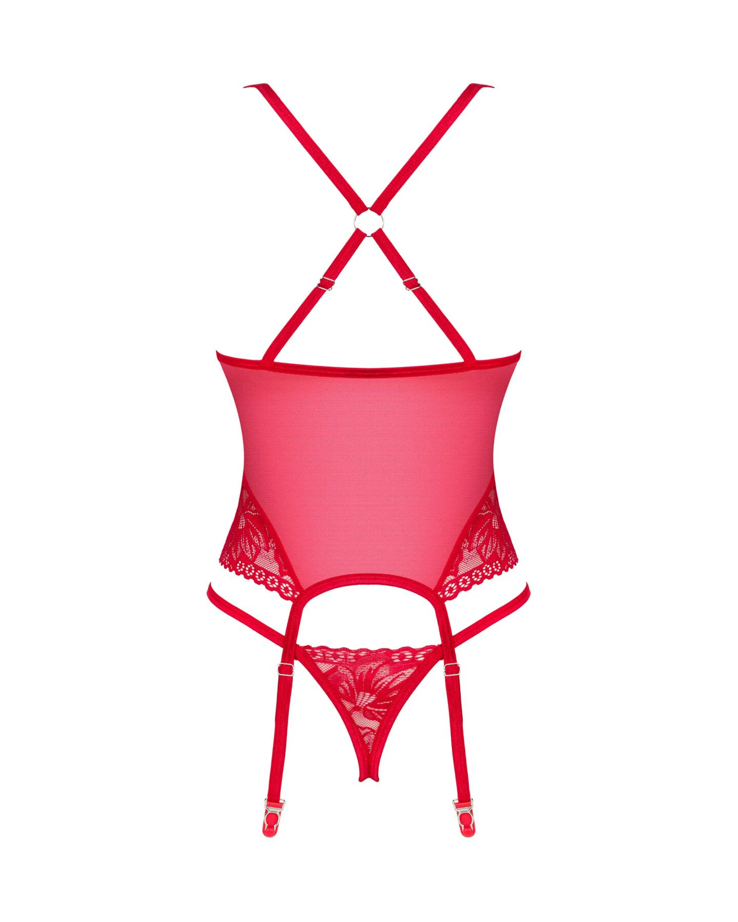 Червоний прозорий корсет Obsessive Lacelove з підв'язками - Зображення 4