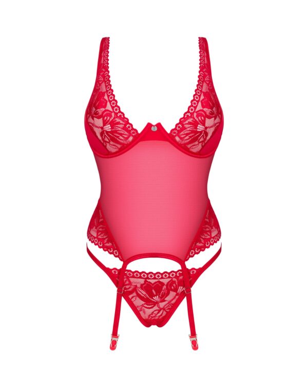Прозорий корсет Obsessive Lacelove corset M/L Red, мереживо, підв’язки для панчіх - Зображення 3