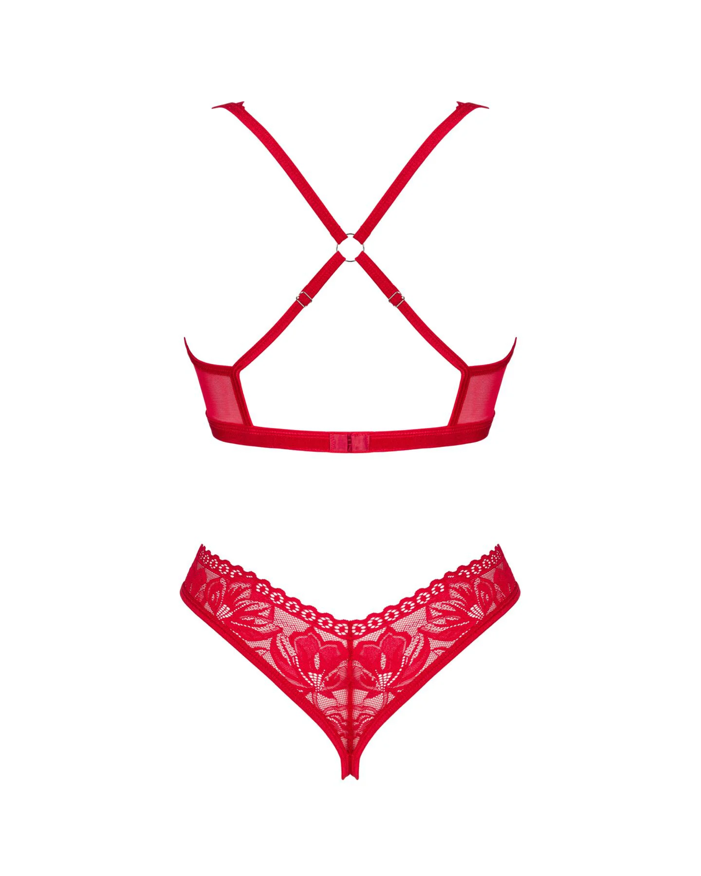 Комплект білизни Obsessive Lacelove cupless 2-pcs set XS/S Red, відкритий доступ, відкриті груди - Зображення 4