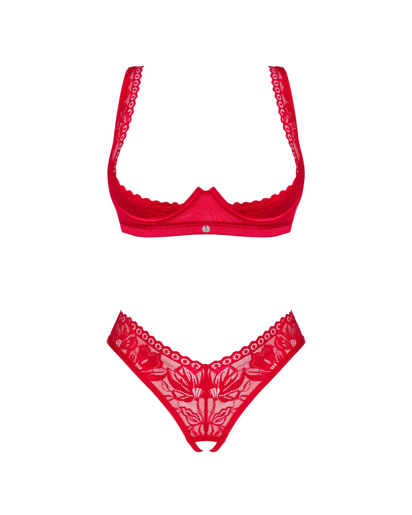 Комплект білизни Obsessive Lacelove cupless 2-pcs set XS/S Red, відкритий доступ, відкриті груди - Зображення 3