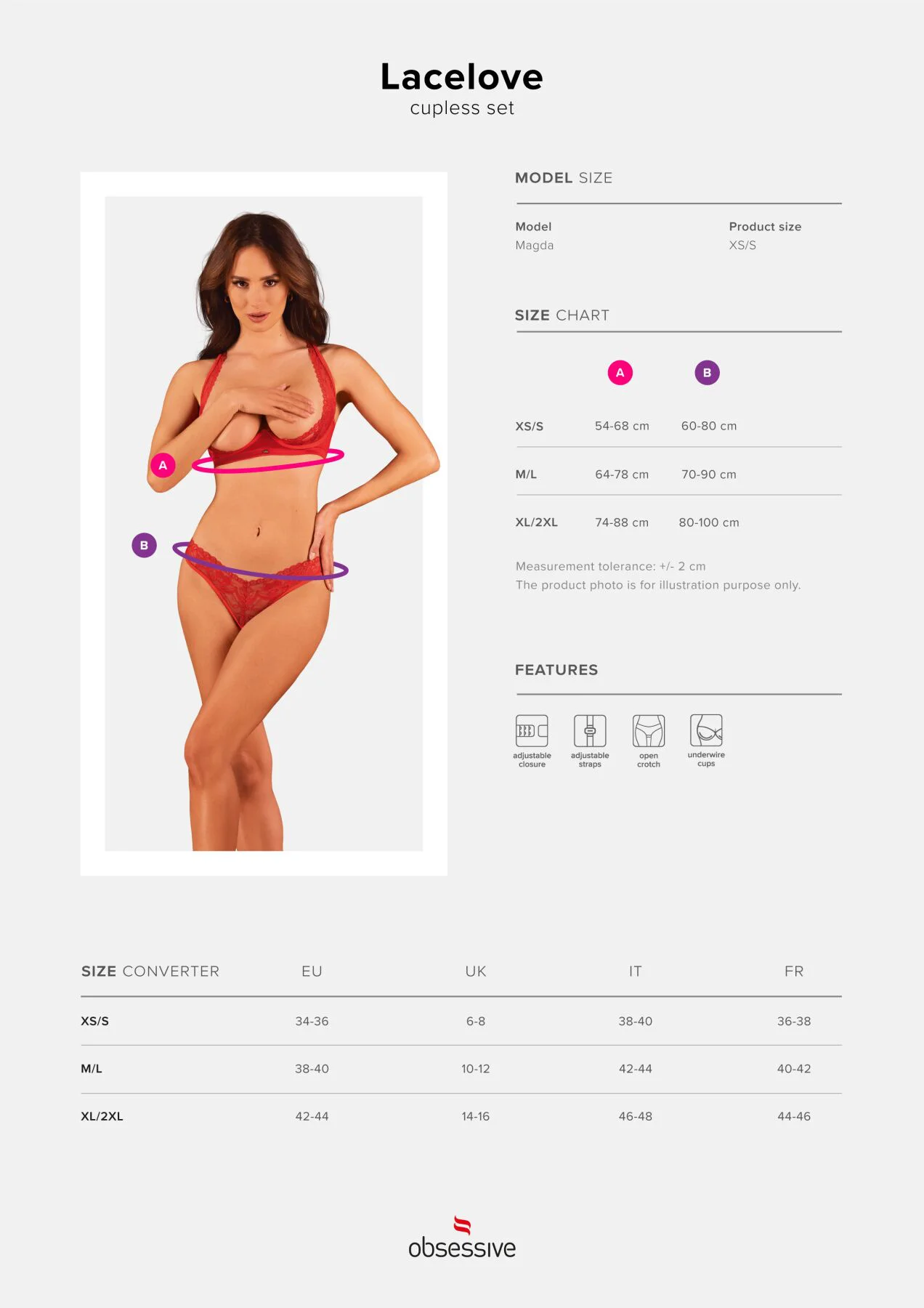 Комплект білизни Obsessive Lacelove cupless 2-pcs set XL/2XL Red, відкритий доступ, відкриті груди - Зображення 5