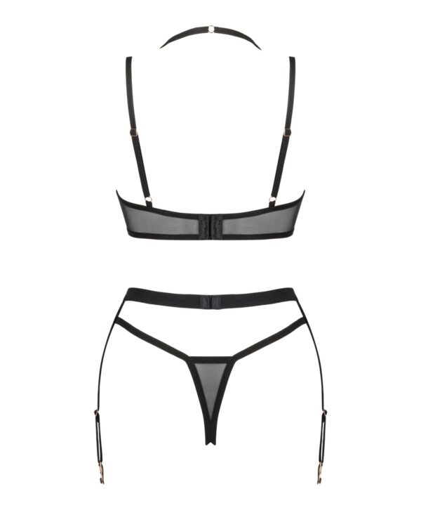 (SALE) Комплект білизни Obsessive Selinne 3-pcs set XS/S Black, бюстгальтер, стрінги пояс для панчіх - Зображення 4