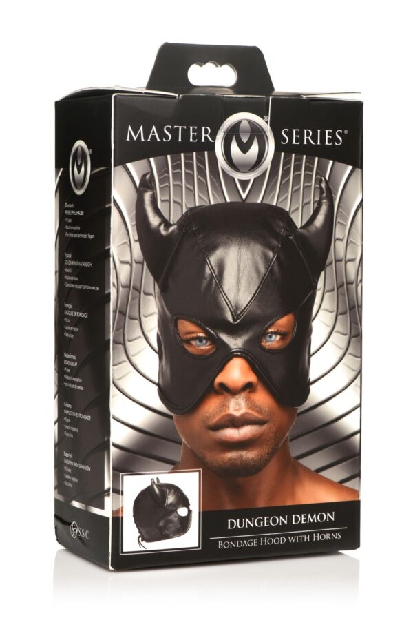 Маска з рогами Master Series: Dungeon Demon Bondage Mask with Horns, чорна - Зображення 9