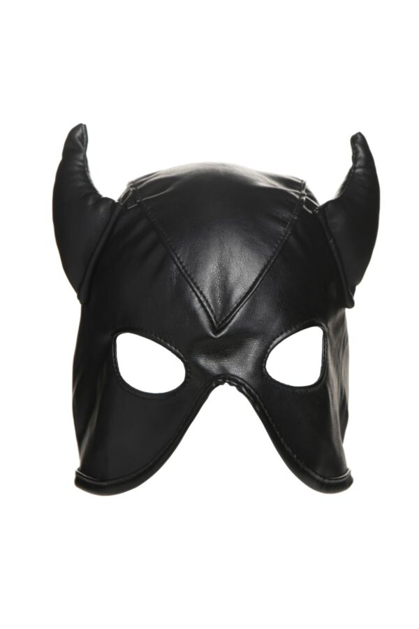 Маска з рогами Master Series: Dungeon Demon Bondage Mask with Horns, чорна - Зображення 2
