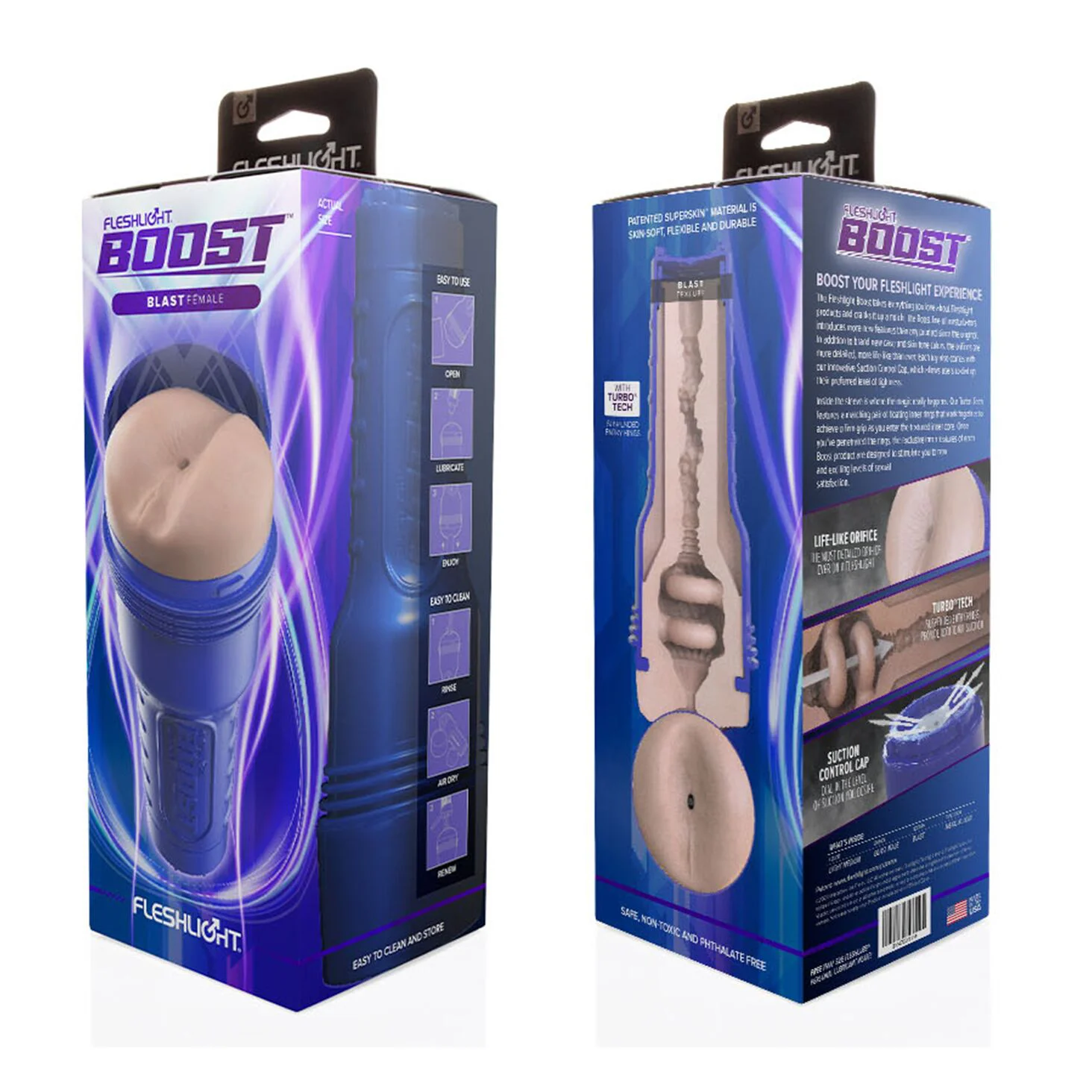 Мастурбатор-попка Fleshlight Boost Blast Female Light Medium Flesh, плаваючі кільця Turbo Tech - Зображення 4