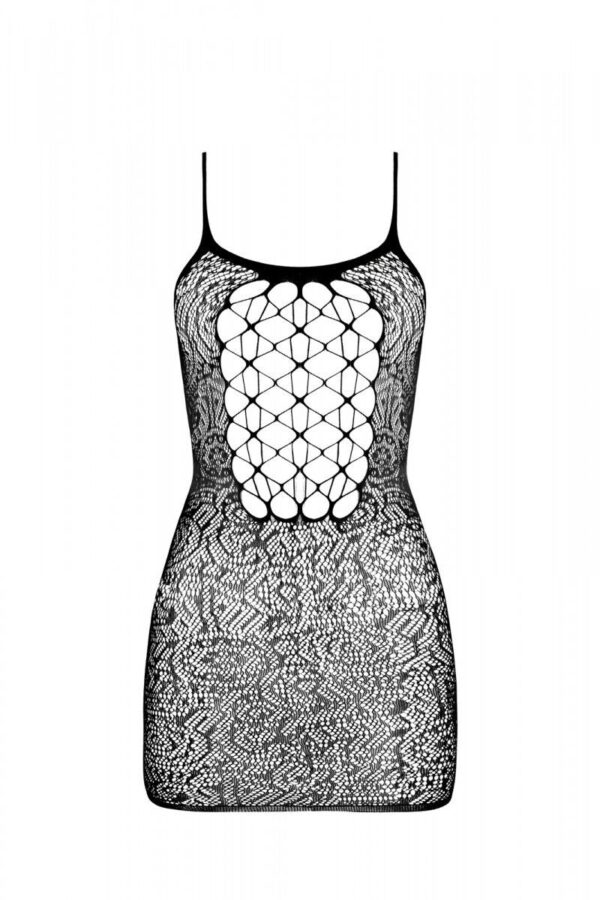Ажурна мінісукня на тонких бретелях Passion BS096 One Size, white, плетіння на грудях - Зображення 3