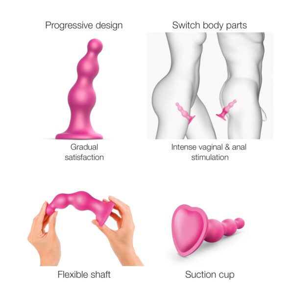Насадка для страпона Strap-On-Me Dildo Plug Beads Framboise Metallic XL - Зображення 3