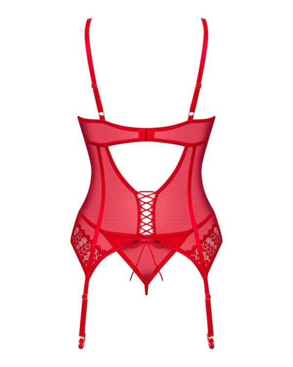 Комплект корсет та стрінги Obsessive Ingridia corset & thong XS/S, червоний - Зображення 4
