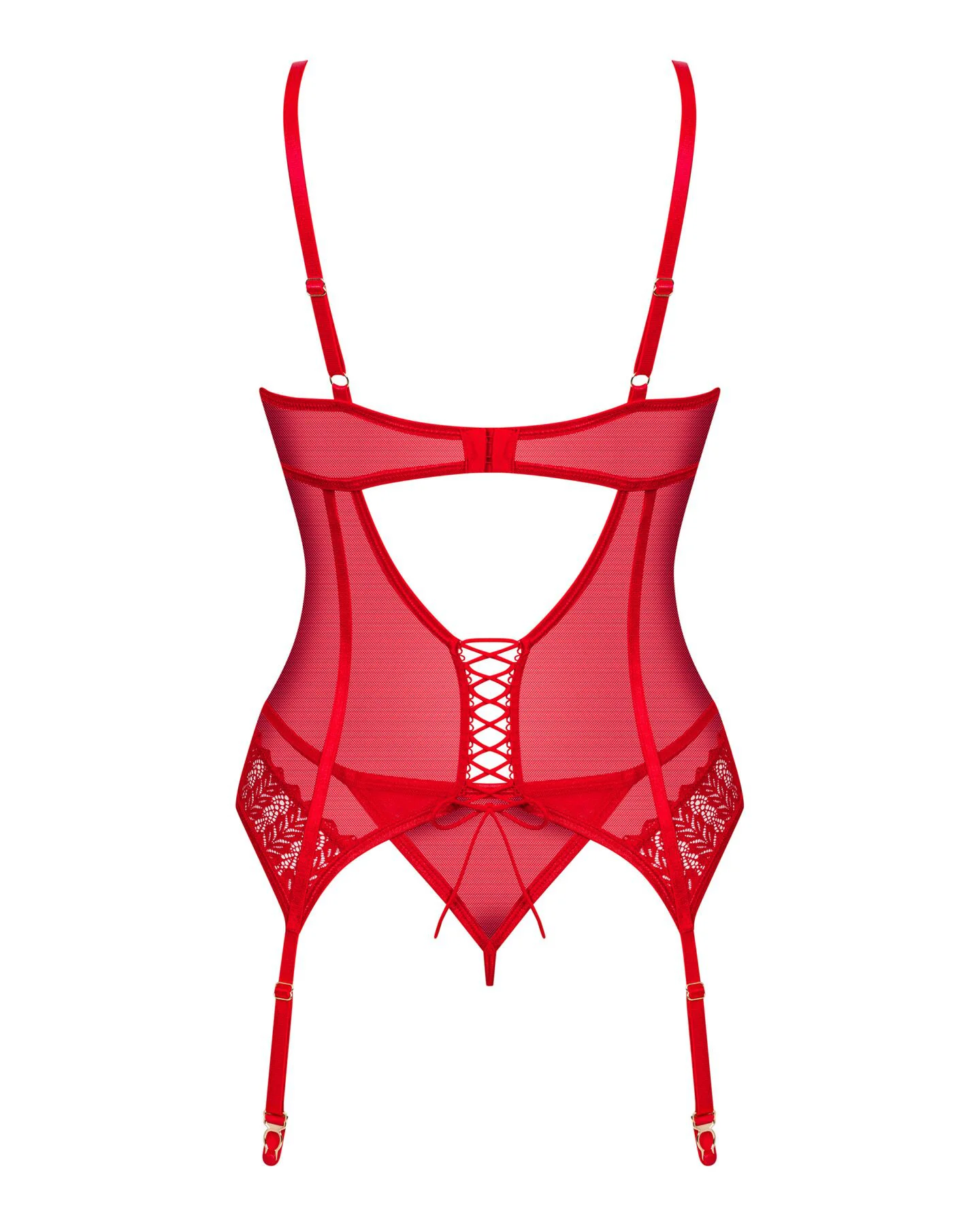 Комплект корсет та стрінги Obsessive Ingridia corset & thong M/L, червоний - Зображення 4