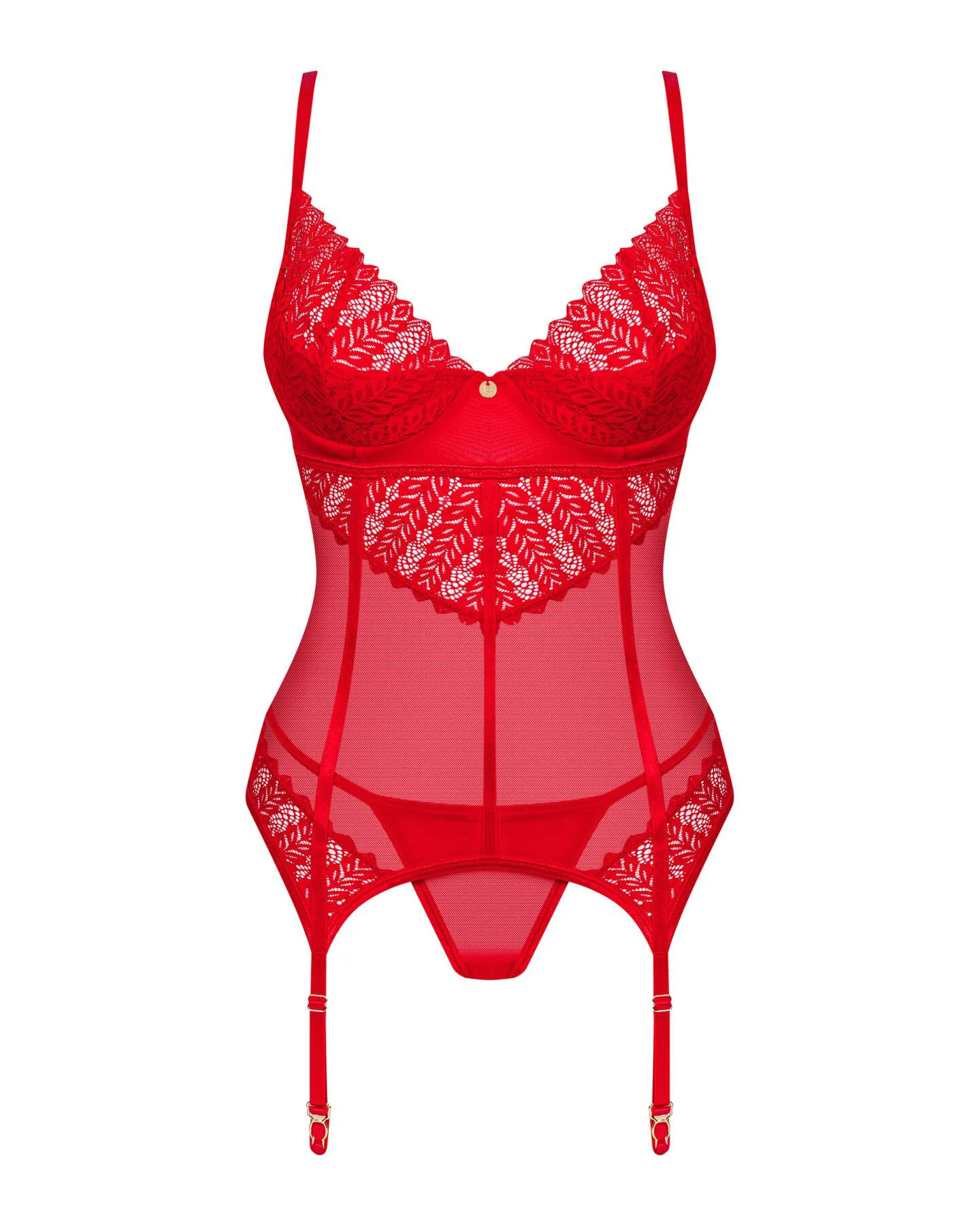 Комплект корсет та стрінги Obsessive Ingridia corset & thong M/L, червоний - Зображення 3