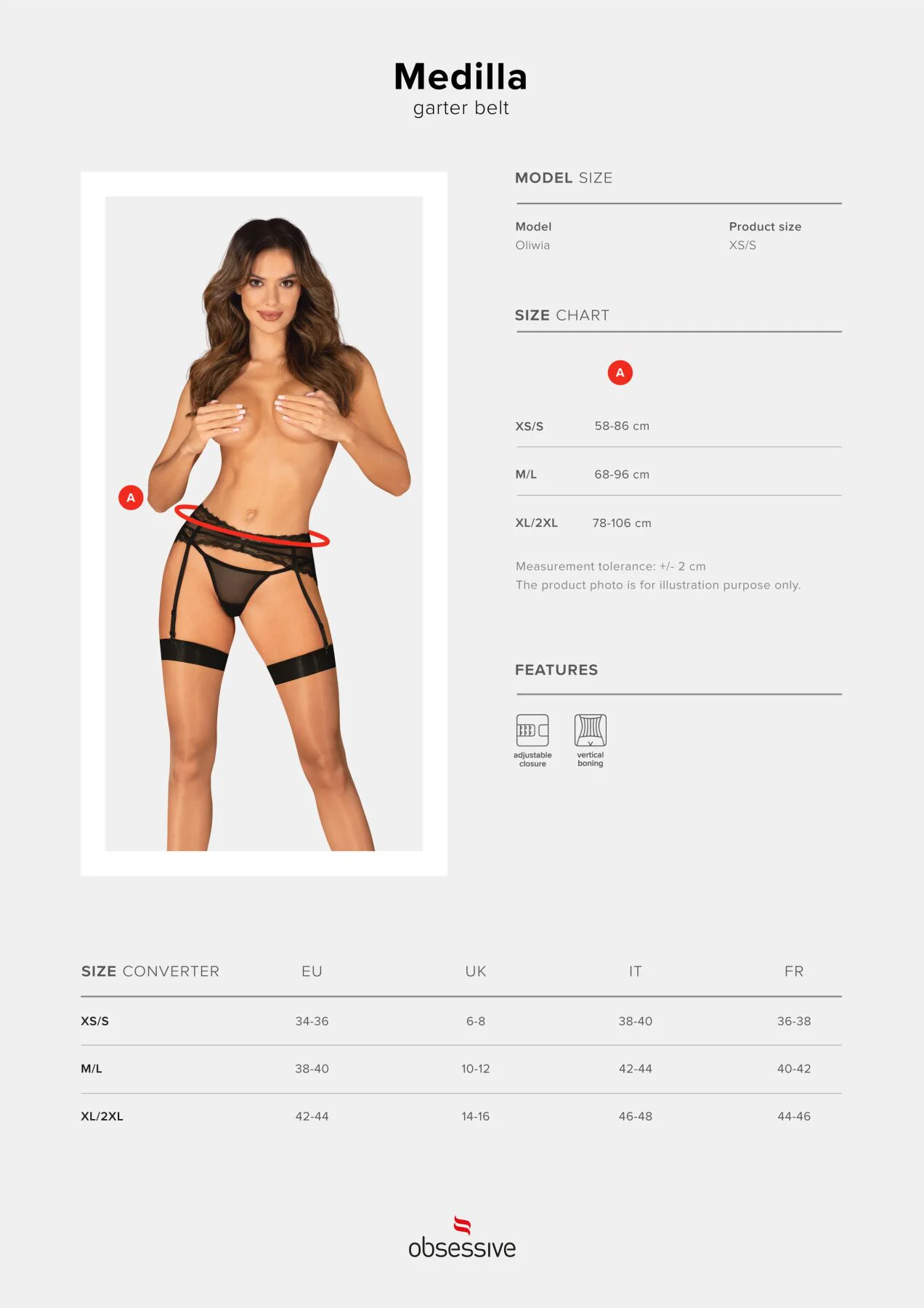 Пояс для панчіх Obsessive Medilla garter belt M/L - Зображення 5