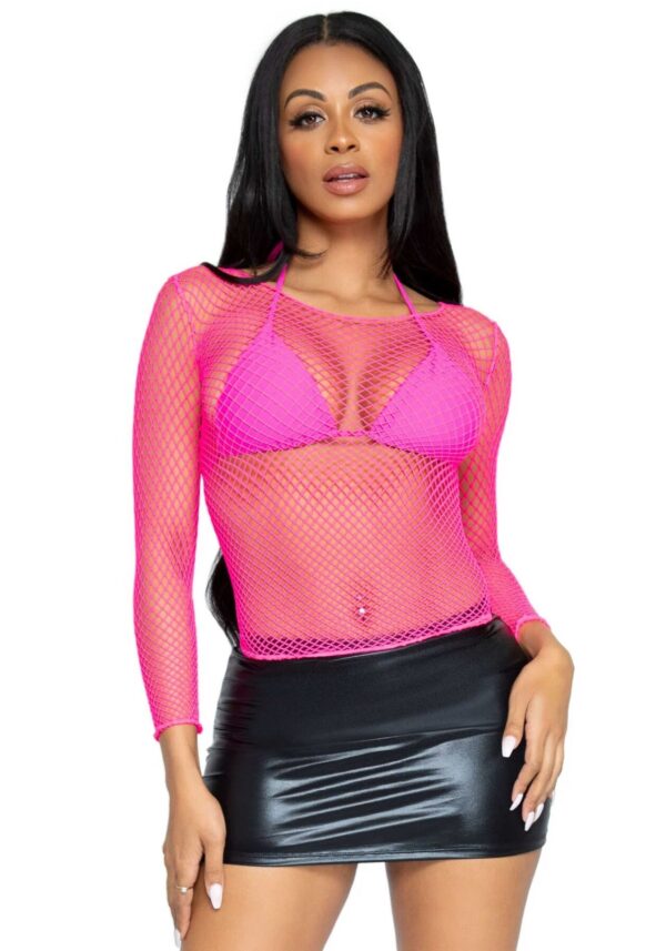 Сітчастий топ Leg Avenue Long Sleeves T-Shirts Neon Pink, One Size - Зображення 5