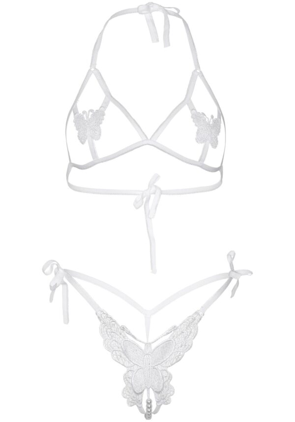 Еротичний комплект з відкритою чашкою Leg Avenue Open cup bra and pearl panty One Size White - Зображення 5