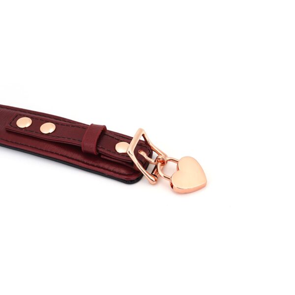 Шкіряний нашийник з повідцем Liebe Seele Wine Red Curved Collar, замок-сердечко - Зображення 5