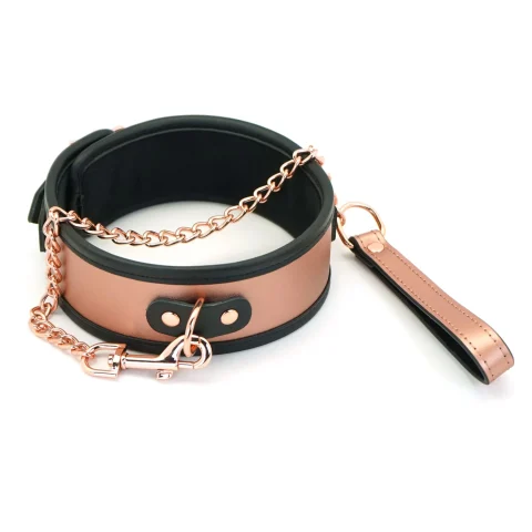 Широкий нашийник з повідцем Liebe Seele Rose Gold Memory Collar with Leash, натуральна шкіра