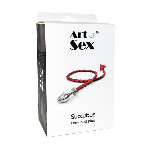 Металева анальна пробка M з диявольським хвостом Art of Sex - Succubus, екошкіра, червоний - Зображення 5