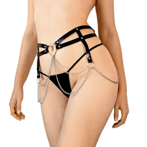 Шкіряний пояс декорований ланцюжками Art of Sex - Becky, розмір L-2XL, колір Чорний