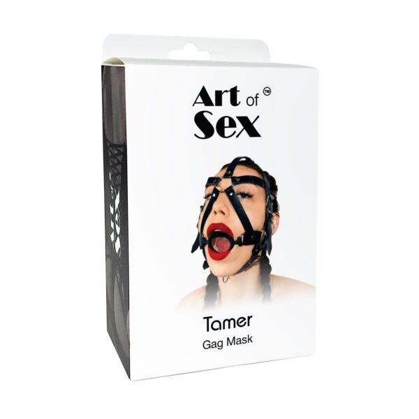 Кляп-маска з силіконовим кільцем Art of Sex - Tamer, Натуральна шкіра, колір Чорний - Зображення 3