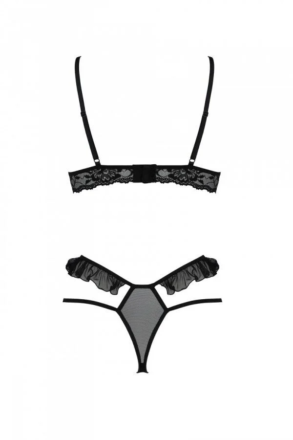 Еротичний комплект Passion DOLLY SET, L/XL, black, з відкритими чашками - Зображення 4