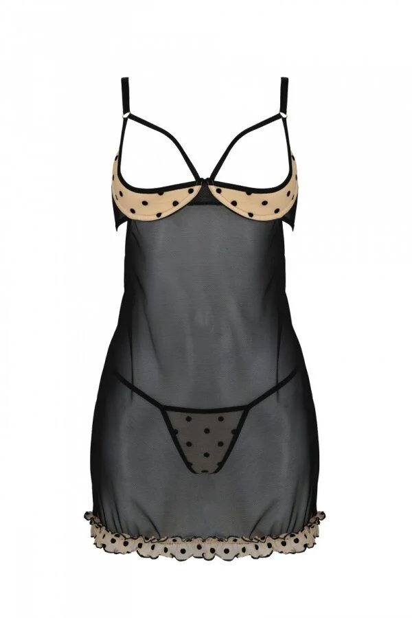 Еротичний пеньюар Passion MARINA CHEMISE, XXL/XXXL, beige - Зображення 3