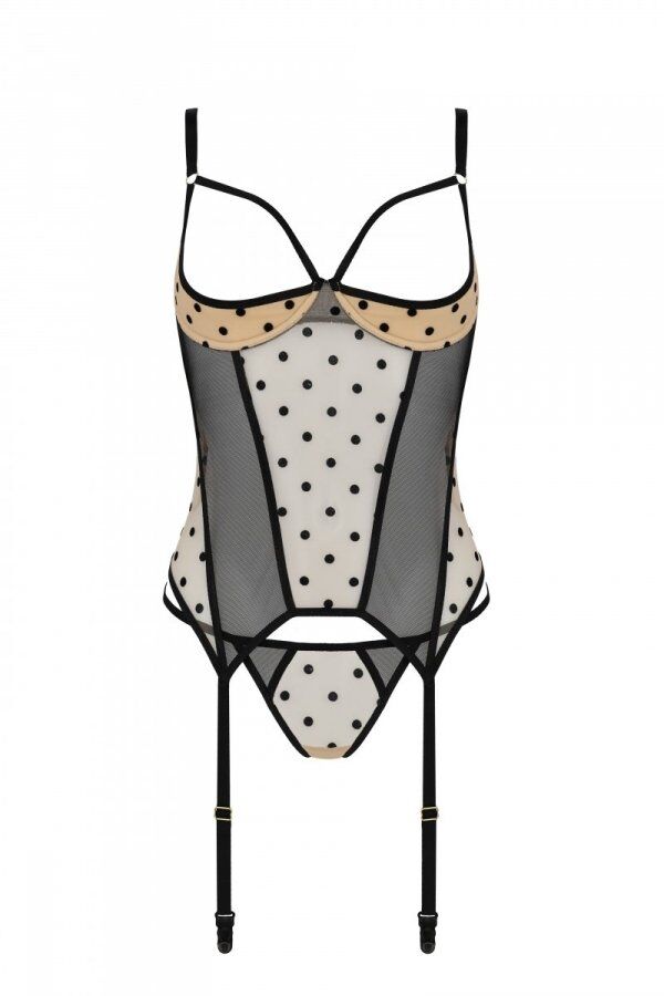 Корсет Passion MARINA CORSET, S/M, beige, з відкритими чашками - Зображення 3