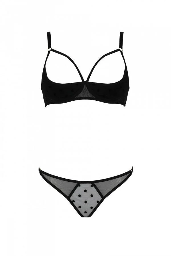 Еротичний комплект Passion MARINA SET WITH OPEN BRA, S/M, black, відкриті чашки - Зображення 3