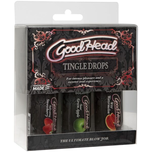 Набір крапель для мінету Doc Johnson  GoodHead - Tingle Drops (Watermelon, Green Apple, Strawberry) - Зображення 2