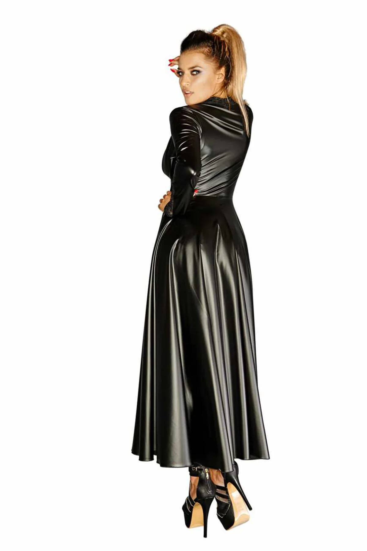 Сукня-плащ з мокрим ефектом Noir Handmade F128C Powerwetlook gown coat, M - Зображення 3
