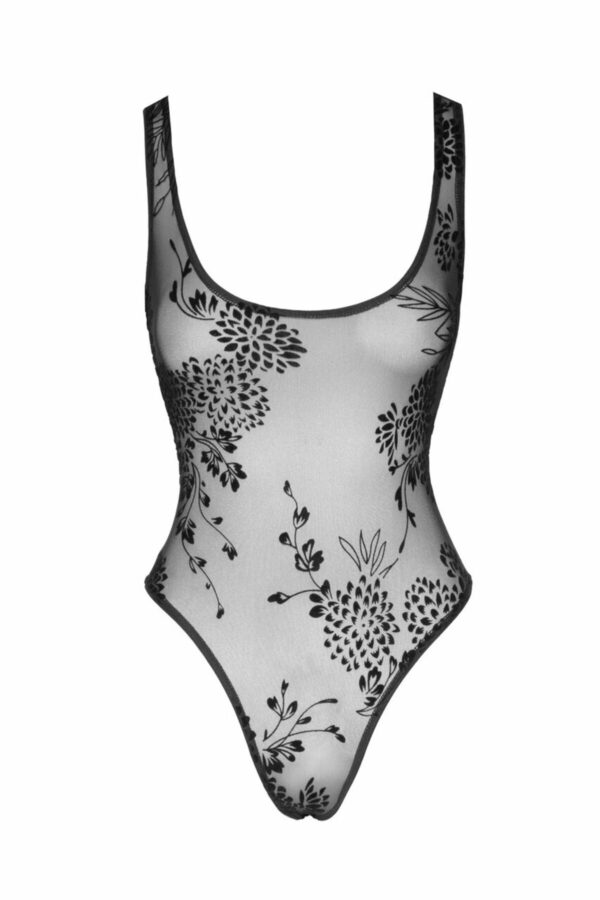 (SALE) Боді Noir Handmade F242 Tulle body with patterned flock embroidery - S - Зображення 6