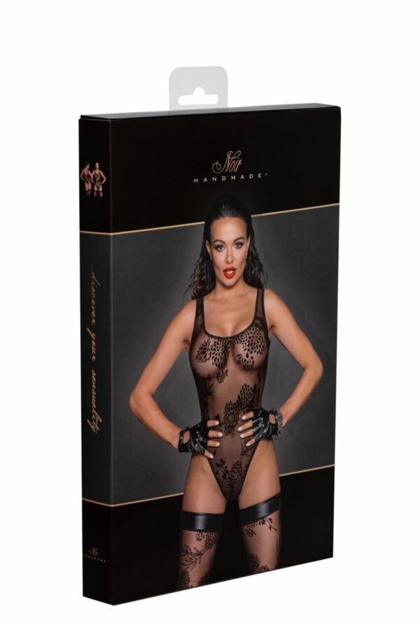 (SALE) Боді Noir Handmade F242 Tulle body with patterned flock embroidery - M - Зображення 7