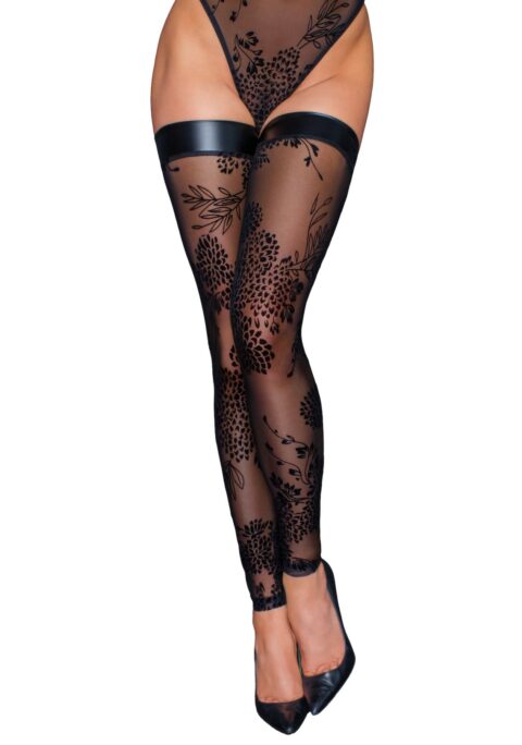 (SALE) Панчохи Noir Handmade F243 Tulle stockings with patterned flock embroidery - L