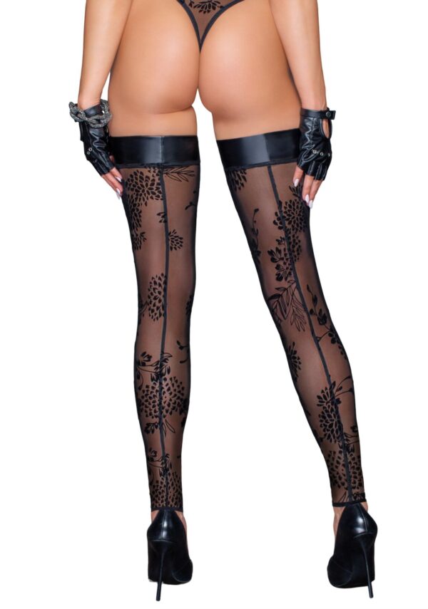 (SALE) Панчохи Noir Handmade F243 Tulle stockings with patterned flock embroidery - L - Зображення 2