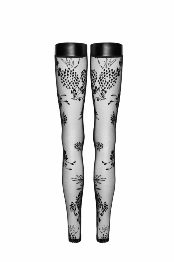 (SALE) Панчохи Noir Handmade F243 Tulle stockings with patterned flock embroidery - L - Зображення 5