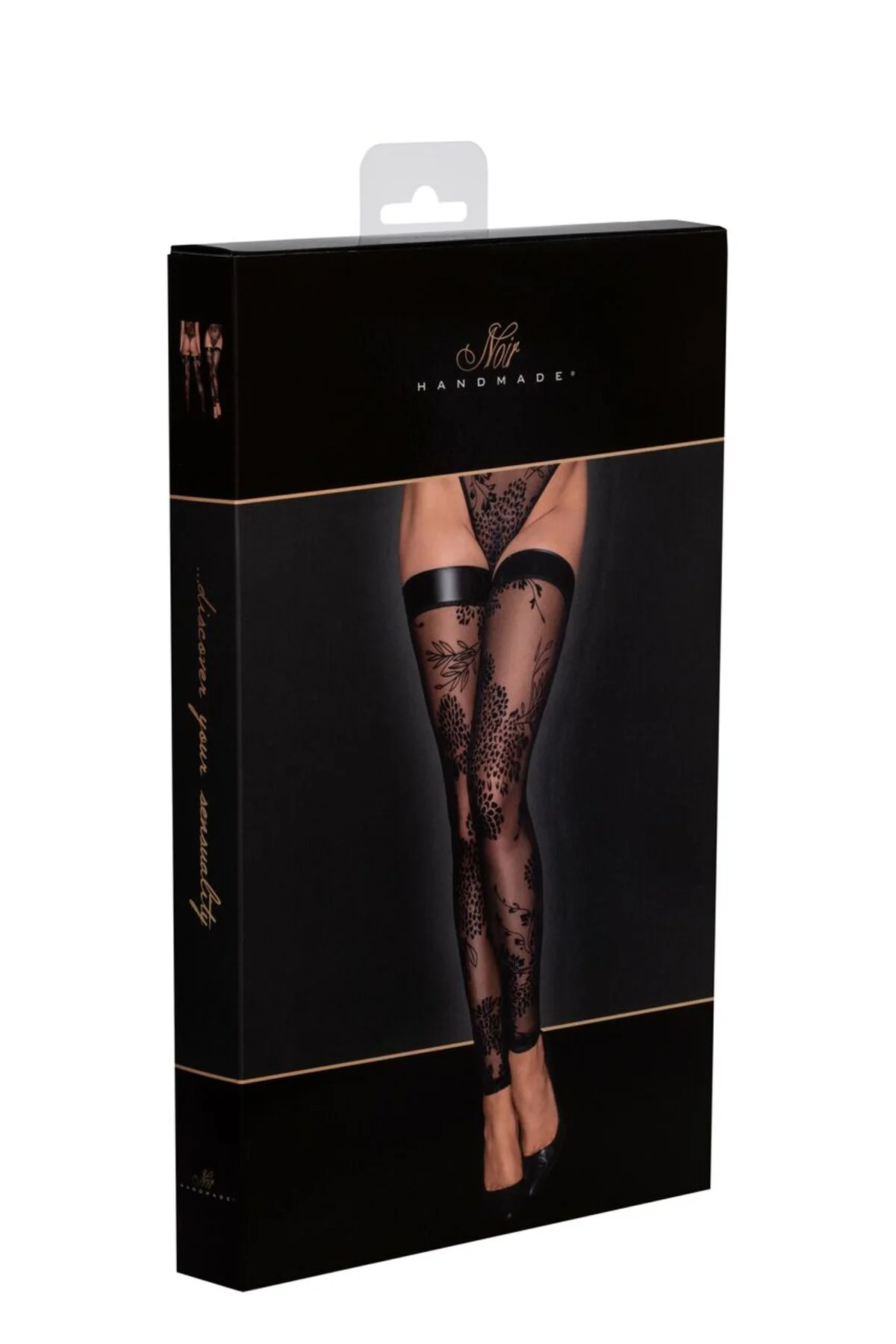 Панчохи Noir Handmade F243 Tulle stockings with patterned flock embroidery - 3XL - Зображення 6