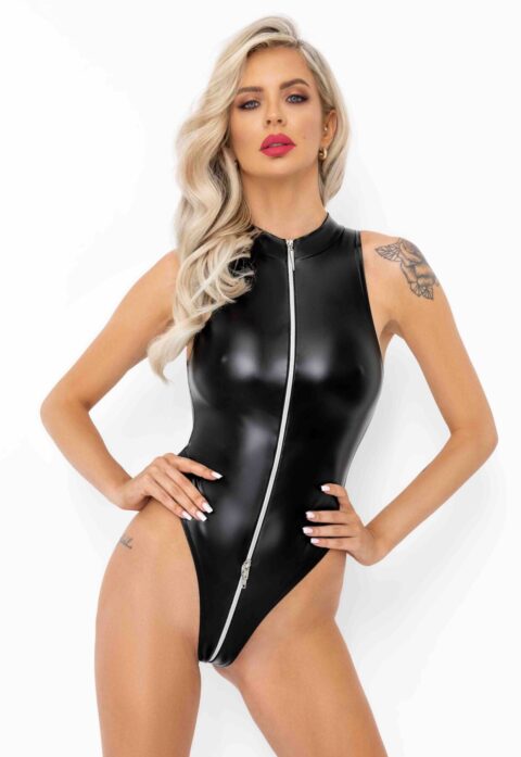 (SALE) Боді Noir Handmade F294 Powerwetlook bodysuit with front zipper - S