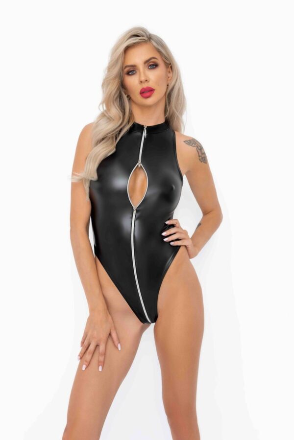 (SALE) Боді Noir Handmade F294 Powerwetlook bodysuit with front zipper - L - Зображення 2