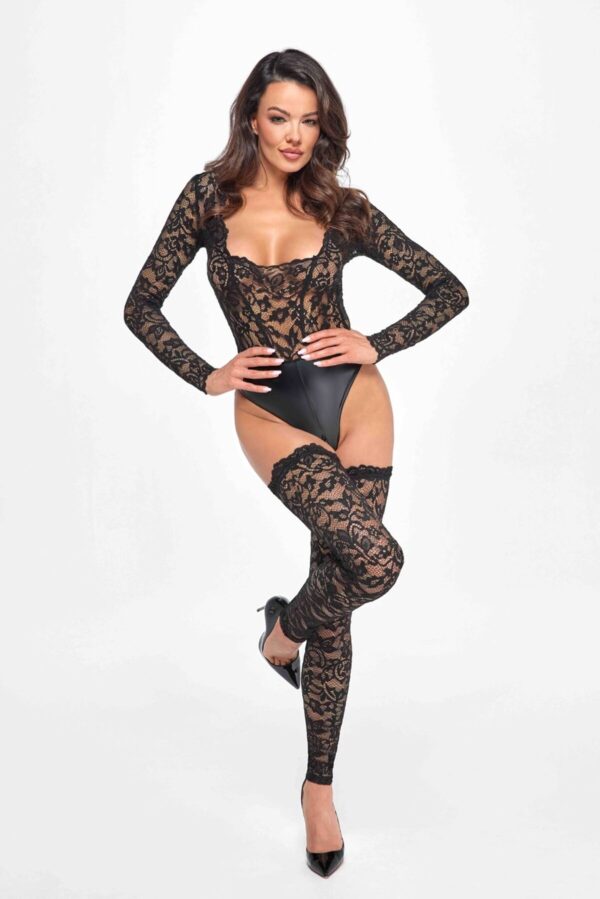 Боді Noir Handmade F296 Psyche bodysuit of lace and wetlook - S - Зображення 3