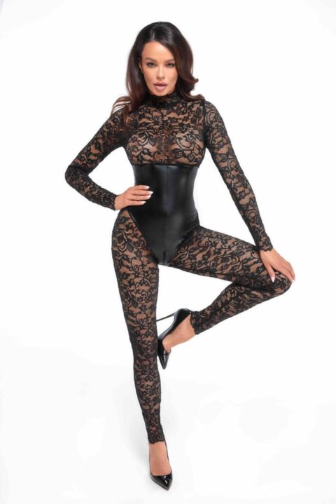 Комбінезон Noir Handmade F299 Enigma lace catsuit with underbust bodice - L