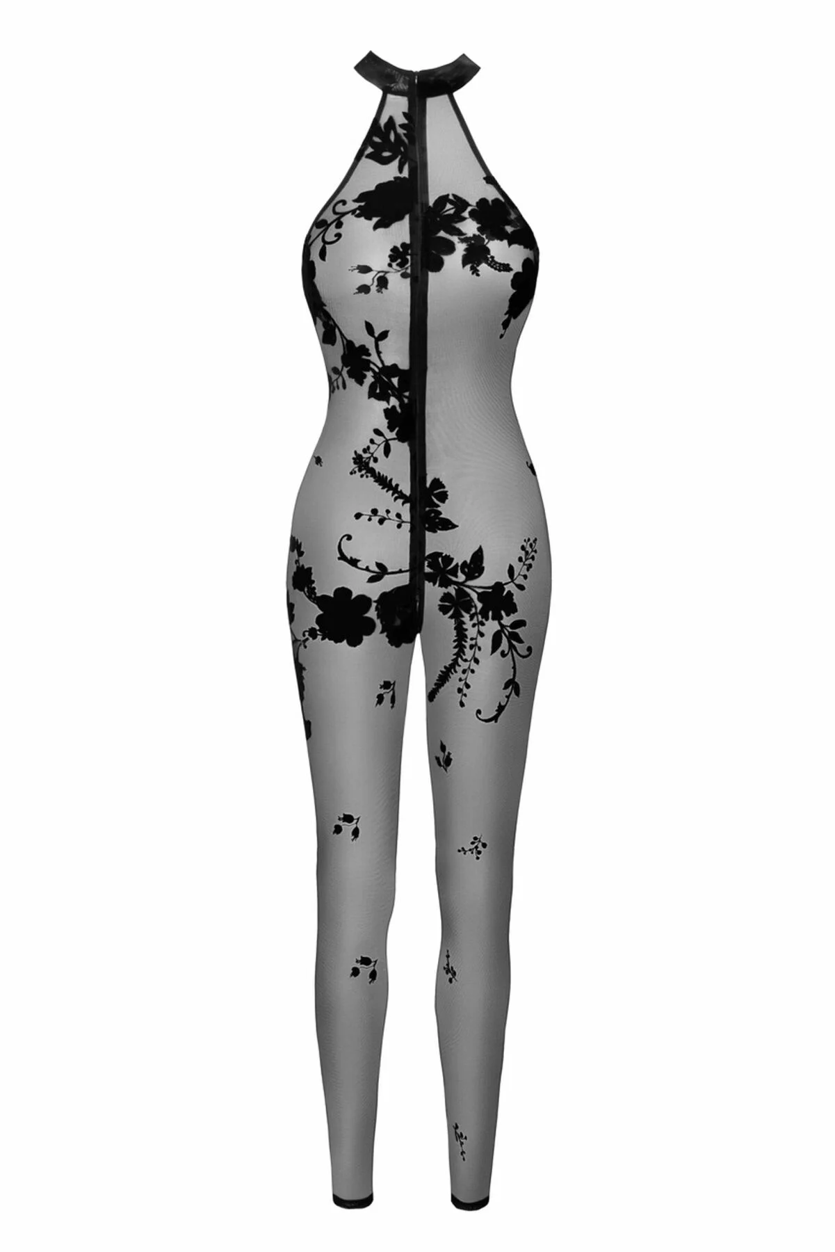 Бодістокінг Noir Handmade F315 Ego flocked mesh halter catsuit - L - Зображення 5
